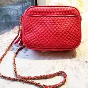 Tomato Red Quilted Faux Leather Shoulder Bag EUC